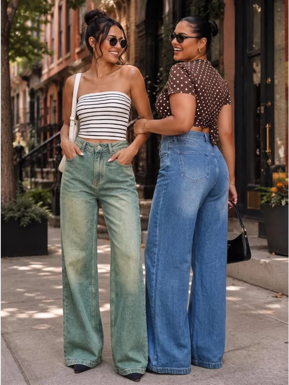 Women's Retro Blue Denim Y2k Straight Leg Button Zipper High Waisted Baggy Jeans